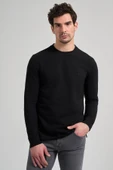 Siyah Uzun Kol Düz Örme Bisiklet Yaka Cepsiz Pamuklu Sweatshirt - 3