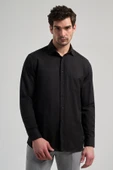 Siyah Sert Yaka Düz Classic Pamuklu Comfort Fit Gömlek 1004250213 thumbnail 1