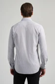 Uzun Kol Çizgili Desen Bez Ayağı Sert Yaka Cepsiz Esnek Classic Slim Fit Gömlek 1004250158 - 5