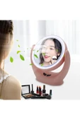 Naturalove Natura Love Fanlı 3 Farklı LED Işıklı Makyaj Aynası,360 Derece Şarj Edilebilir Pembe - 3