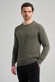 Koyu Yeşil Uzun Kol Düz Örme Bisiklet Yaka Classic Comfort Fit Triko 1012245006 - 1