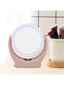 Naturalove Natura Love Fanlı 3 Farklı LED Işıklı Makyaj Aynası,360 Derece Şarj Edilebilir Pembe - 1