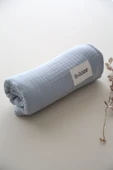 LİBABABY Müslin Mavi-OEKO-TEX Sertifikalı %100Pamuk 4 Katlı Kenar Nakışlı 105x105 cm Müslin Battaniye & Örtü - 7