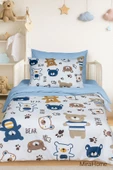 Dijital Baskılı 3d Pamuklu Yenidoğan Bebek Nevresim Takımı Bear Toy Blue - 1