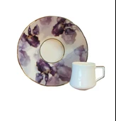 Evaliza Buket Mor Çiçek 130ML 6 Kişilik Double Kahve Fincan Takımı - 1