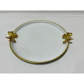 LAVİN TEPSİ METAL DÖVMELİ YUVARLAK KELEBEK BEYAZ LVN 43083 3083 - 1