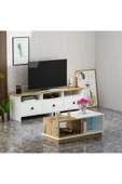 Oslo Tv Ünitesi ve Viyana Orta Sehpa Takım Beyaz/Kahverengi, Oturma Odası SET - 1