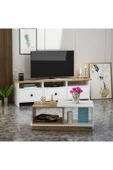 Oslo Tv Ünitesi ve Viyana Orta Sehpa Takım Beyaz/Kahverengi, Oturma Odası SET - 2