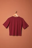 Süprem Kumaş Taş Detaylı Kadın Tişört-Bordo - 3