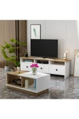 Oslo Tv Ünitesi ve Viyana Orta Sehpa Takım Beyaz/Kahverengi, Oturma Odası SET - 3
