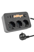 2 Metre Kablolu, Akım, Çocuk, Cihaz Korumalı, 2 USB - A, 1 TYPE-C, 3 Prizli Akıllı Priz Çoklayıcı - 1