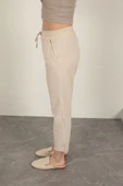 Keten Kumaş Püsküllü Paça Kadın Pantolon-Taş - 5