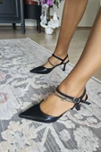 10 41 Topukla Kadın Kadeh Topuk Bilekden Bağlamalı Taşlı Abiye Stiletto - 8