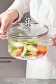Madamev Pinterest Cam Tencere Ayıcık Figürlü Minimalist Borosilikat Isıya Dayanıklı Ocaküstü Tencere 1500ml - 2