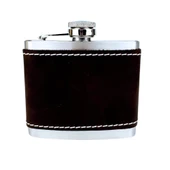 Perlotus 5 Oz 150 cc Koyu Kahverengi  El Yapımı Crazy Deri Kılıflı Çelik Viski Cep Matarası - 2