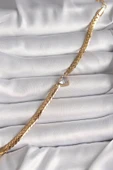 316L Çelik Gold Renk Yassı Zincir Model Zirkon Taşlı Kalp Figür Kadın Bileklik - 1