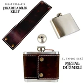 Perlotus 5 Oz 150 cc Koyu Kahverengi  El Yapımı Crazy Deri Kılıflı Çelik Viski Cep Matarası - 5