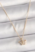 Pirinç Gold Renk Zirkon Taşlı Kelebek Model Kadın Kolye - 1