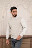 Woolen World Balıkçı Yaka Desenli Yünlü Erkek Triko Kazak - 4
