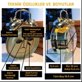 Upway Büyük Boy Nostaljik Dekoratif Retro Tarz Alarmlı Tavuklu Zemberek Kurmalı Mekanik Metal Masa Saati - 6