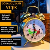Upway Büyük Boy Nostaljik Dekoratif Retro Tarz Alarmlı Tavuklu Zemberek Kurmalı Mekanik Metal Masa Saati - 4