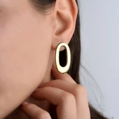 925 Ayar Altın Mikron Kaplama Oval Halka Küpe - E00280 - 1