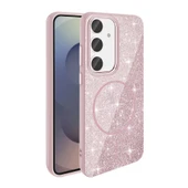 Galaxy S23 FE Kılıf M-safe Şarj Özellikli Parlayan Simli Zore Okso Kapak - 4