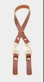 Çanta Aksesuar Kızıl Kahve Renk 60x1.5 cm Gerçek Deri Çanta Sapı Light Gold Metalli - 1