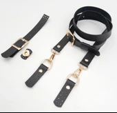 Çanta Aksesuar Siyah Tek Kat Suni Deri Çanta Seti Light Gold Metalli thumbnail 3