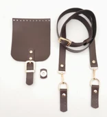 Çanta Aksesuar Kahverengi Tek Kat Suni Deri 130x2 cm Ayarlı Saplı Çanta Seti Light Gold Metalli thumbnail 1