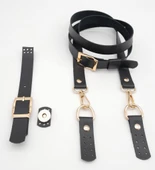 Çanta Aksesuar Siyah Tek Kat Suni Deri Çanta Seti Light Gold Metalli thumbnail 2