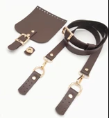 Çanta Aksesuar Kahverengi Tek Kat Suni Deri 130x2 cm Ayarlı Saplı Çanta Seti Light Gold Metalli thumbnail 3