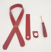 Çanta Aksesuar Kırmızı Gerçek Deri 70x2.3 cm Çift Saplı Püsküllü Çanta Seti Light Gold Metalli thumbnail 2