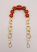 Çanta Aksesuar 42 cm Kancalı Kehribar Renk Akrilik Zincir Light Gold Metalli - 1