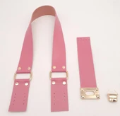 Çanta Aksesuar 70x4 cm Suni Deri Çanta Saplı Kapaklı Fuşya Çanta Seti Light Gold Metalli thumbnail 4