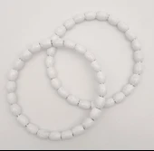 Çanta Aksesuar 12 cm Oval Ahşap Boncuklu Bilezik Model Beyaz Renk Çift Sap - 1