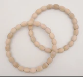 Çanta Aksesuar 12 cm Oval Ahşap Boncuklu Bilezik Model Ham Ahşap Çift Sap - 1