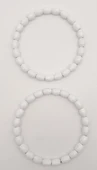 Çanta Aksesuar 12 cm Oval Ahşap Boncuklu Bilezik Model Beyaz Renk Çift Sap - 3