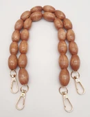 Çanta Aksesuar 40 cm Ahşap Oval Boncuklu Taba Renk Kancalı Çift Sap Light Gold Metalli thumbnail 2