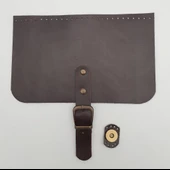 Çanta Aksesuar 22x24 cm Gerçek Deri Koyu Kahverengi Çanta Kapağı Antik Metalli - 1
