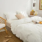 Maki Home %100 Pamuklu Fırfırlı Kırık Beyaz 200x220+2*(50x70) Çift Kişilik Nevresim Seti - 2