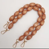 Çanta Aksesuar 40 cm Ahşap Oval Boncuklu Taba Renk Kancalı Çift Sap Light Gold Metalli thumbnail 3