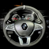 DİKİŞLİ DİREKSİYON KILIFI SİYAH DERİ NOKTALI DERİ GRİ YÜZÜK GRİ DİKİŞLİ RENAULT EXPRESS İÇİN - 1
