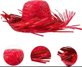 Nessiworld Tropikal Parti Kırmızı Hasır Hawaii Şapkası 13x36 cm thumbnail 2