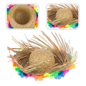 Naturel Renk Püsküllü Örme Hasır Hawaii Luau Aloha Şapka 13x36 Cm thumbnail 1
