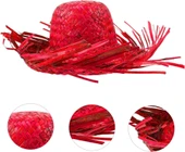 Tropikal Parti Kırmızı Hasır Hawaii Şapkası 13x36 Cm - 1