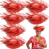 Tropikal Parti Kırmızı Hasır Hawaii Şapkası 13x36 Cm - 2