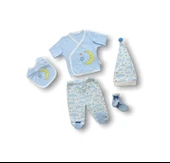 Dedem Nakışlı %100 Cotton Antibakteriyel 5li Zıbın Takımı Hastane Çıkışı Mavi thumbnail 3