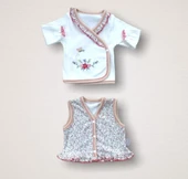 Erguvan Taç Nakışlı %100 Cotton Antibakteriyel Kız Bebek 10lu Zıbın Takımı Hastane Çıkışı Nar Çiçeği thumbnail 6