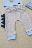 Minik Dino Nakışlı Şapkalı Uzun Kollu Sweat 3lü Kız-erkek Bebek Takımı Mavi - 5